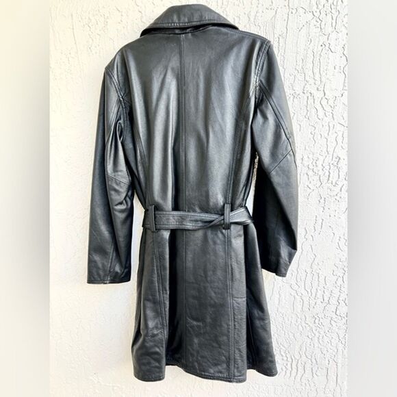 Cooper collection genuine leather trench coat large lapels size medium - Picture 2 of 11